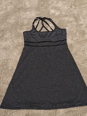 Soybu Black and Gray Striped Backless A-Line Dress